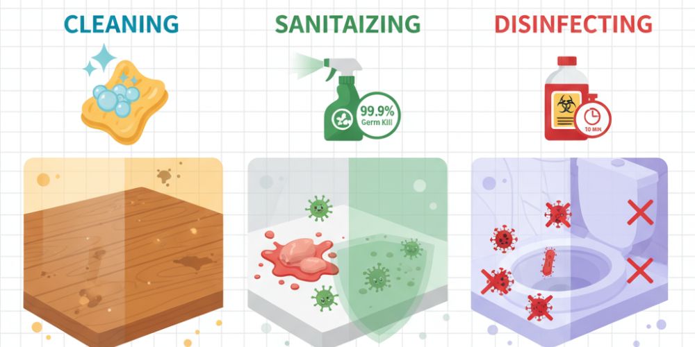 Cleaning vs Sanitizing vs Disinfecting